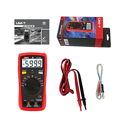UNI-T Digital Multimeter Tester UT133A, AC DC Voltage Current Dmm Multimeter 6000 Counts Auto Ranging NCV Measures Volt Amp Ohm Capacitance Frequency Temperature, Continuity Diode Test, Palm Size - size: UT133A