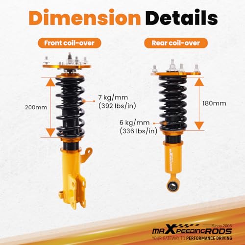 maXpeedingrods Coilover for Mitsubishi Eclipse 2006-2012, for Mitsubishi Galant 2004-2012, 24 Levels Damper Adjustable Coilovers Suspension Kit, Height Adjustable Lowering Kit Struts Gold - color: Gold
