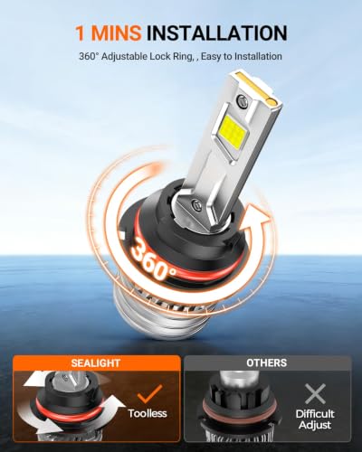 SEALIGHT H13 Bulbs, 120,000LM 17X Brightness, 9008 H13 6500K White, IP68 Waterproof 80000Hrs Lifespan, 5X Heat Dissipation driving, Plug and Play, Tail Light Assemblies, 2 Pack - color: White, size: H13