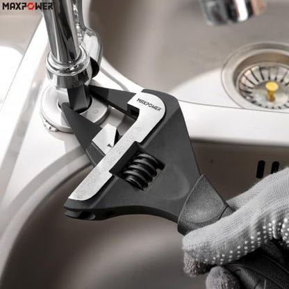 MAXPOWER 12-inch Slim Jaw Adjustable Wrench, Extra Thin Jaw Wide Opening Adjustable Wrench, Dual Scale with Metric and SAE, Soft Grip Handle - size: 12"