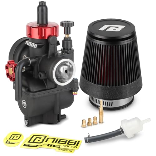 NIBBI 24mm Carburetor with CNC 48mm Air Filter kit,PE24 Carburetor fit for 150cc Pit Bike,Upgrade for SSR150cc Apollo150cc X-PRO150cc - size: PE24+Straight filter