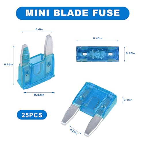 25 PCS 15 Amp Mini Car Fuses, 15A Automotive Blade Fuse Kit for Short Circuit Protection, Blade Style Fuses Replacement for Car RV Truck SUV Motorcycle, Car Accessories - color: 15A