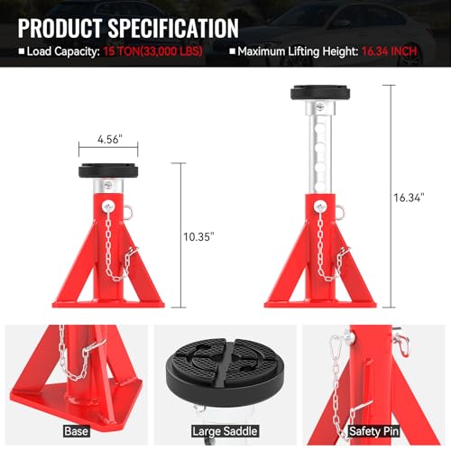 Jack Stands 15 Ton Capacity, Heavy Duty Vehicle Stabilizer Jacks