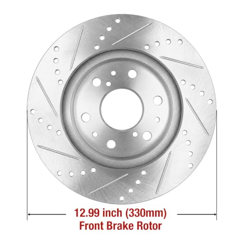 HUSCH Ceramic Brake Pads and Drilled and Slotted Brake Rotors Fit for GMC - size: Drilled&Slotted-55097+D1363