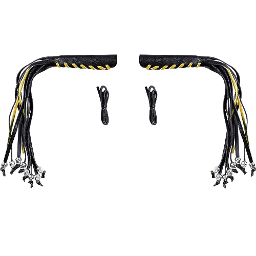 2 PCS Faux Leather Motorcycle Lever Covers with Fringes, Motorcycle Brake Clutch Lever Covers Grip Tassels Motorcycle Handlebar Handle Grip Covers, Fringed Leather Lever Covers Wraps with Skulls - color: Black & Yellow Laces*1 & Black Laces*1