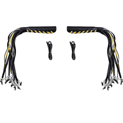 2 PCS Faux Leather Motorcycle Lever Covers with Fringes, Motorcycle Brake Clutch Lever Covers Grip Tassels Motorcycle Handlebar Handle Grip Covers, Fringed Leather Lever Covers Wraps with Skulls - color: Black & Yellow Laces*1 & Black Laces*1