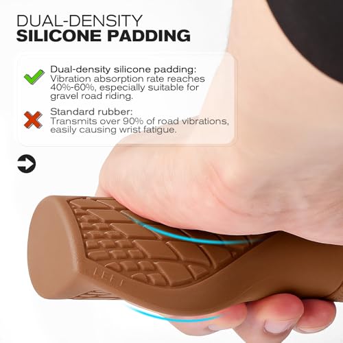 GXCROR Bike Grips,Ergonomic Bicycle Handlebars Grips Shock Absorbing Dual-Density Silicone,Universal 22.2mm Fit with 3D Non-Slip Pattern,Scooter Grips - color: Brown