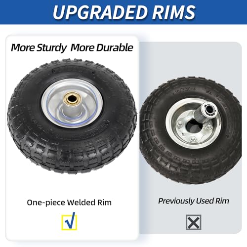 4.10/3.50-4 Pneumatic Tire, 10" Tire and Wheel, 2 Pack, with 2.2" Offset Hub, 5/8" Axle Bore Hole, Sealed Bearings, for Hand Truck Trolley Dolly Cart - size: 2 Pack