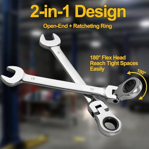 SmarketBuy Ratcheting Wrench Set 16 Pcs, Multifuctional Combination Ended Spanner Kit Metric 6-22MM Chrome Vanadium Steel Flex-Head Ratchet Wrenches with Carrying Bag