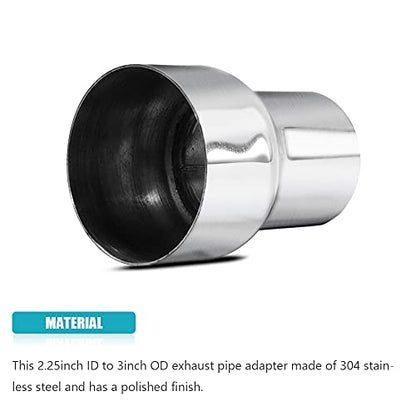 Universal 2.25" ID to 3" OD Exhaust Pipe Adapter Connector Reducer 304 Stainless Steel 2.25 Inch to 3.0 Inch 2 1/4” ID to 3.0” OD kit - size: 2.25" ID to 3" OD