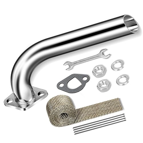FVRITO Exhaust Pipe Header for CT200u Coleman BT200X CT200U-EX KT196 Mini Bike Go Kart Predator 212cc 224cc 196cc 6.5HP GX160 GX200 Clone Engine Baja Warrior MB200 Parts Silver - color: Silver