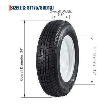 GarveeTech ST175/80D13 Trailer Tire and Wheel Assembly, 5 Lug, Set of 2 - size: ST175/80D13, style: 5 Lug