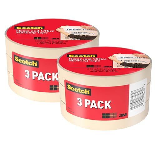 Scotch Masking Tape, 0.70 in x 54.6 yd, Great for Everyday Use, Strong Adhesive, Tan Masking Tape (3436-3), 3 Rolls (Pack of 2) - size: 3 Rolls (Pack of 2)
