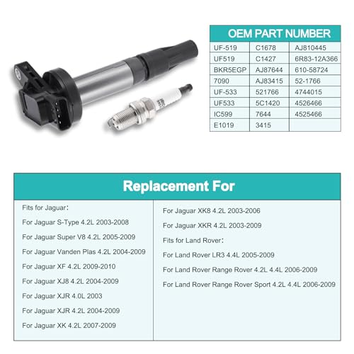 AULINK 8PCS Ignition Coil Pack BKR5EGP Spark Plugs For Jaguar S-Type Super