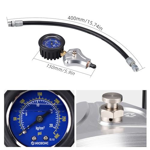 NICECNC Engine Cylinder Compression Tester Kit with 10 mm, 12 mm, and 14 mm Spark Plug for 2-Stroke and 4-Stroke Engines Compression Gauge Tool & Routine Quick Engine Checks