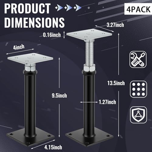 Zonon 2 Pack 9.5-13.5 Inch Adjustable Floor Jack Post, Mini House Screw Jack for Floors Stairs Joist Lifting Leveling Supports, Load Capacity up to 7000 Lbs for Home and Garage Repair - color: Flat-top Style, size: 9.5-13.5 Inch