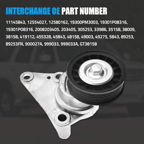 12554027 Belt Tensioner Assembly with Pulley Compatible with Chevy Avalanche Express Silverado SSR Suburban Tahoe Trailblazer Suburban 1500 GMC Savana 1999-2008, Replaces 12580162 38158 - size: 12554027