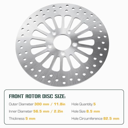 Youxmoto 11.8" Front Brake Rotor for Harley Davidson Touring, for Road King Electra Glide Standard/Classic Tri Glide Ultra Classic Street Glide Road Glide with Bolts Set Brake Rotor 08-22, Silvery - size: 1*11.8'' Front Rotor+1*Bolt