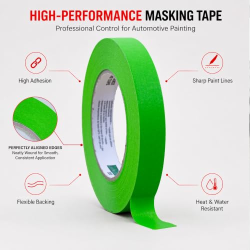 LAUCO DINOGREN Masking Green Tape 3/4 Inch x 60 Yards, 6 Rolls, Green High Performance Painters Tape, Heat and Water Resistant Tape for Car Painting, Auto Body and Spray Booth Use, 7765 - size: 0.75in-6rolls