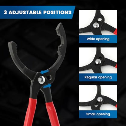 Adjustable Oil Filter Pliers, Oil Filter Removal Tool with 12 Inch Pliers and 3-Jaw Wrench, Automotive Maintenance Tool for Engine Filters, Cars and Trucks