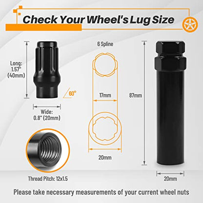 MIKKUPPA M12X1.5 Extended Lug Nuts, Black 24PCS Extended Thread Nut (ET) - color: Black, size: M12x1.5, style: 24 PCS - Extended
