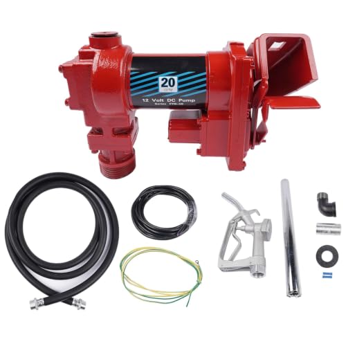 20 GPM 12 Volt Fuel Transfer Pump High Flow DC Transfer Pump Cast Iron Heavy Duty Transfer Pump for Gasoline Diesel Kerosene Ethanol Methanol Blends Biodiesel, w/Discharge Hose & Manual Nozzle Vahaha - color: 20GPM Red with Nozzle Kit