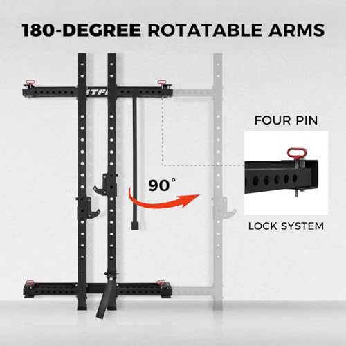 RitFit 2.36'' x 2.36'' Folding Squat Rack for Home Gym, Wall Mounted Squat Rack with Attachments - Space Saving Squat Power Rack - color: Black, style: Folding Squat Rack with RP85LBS