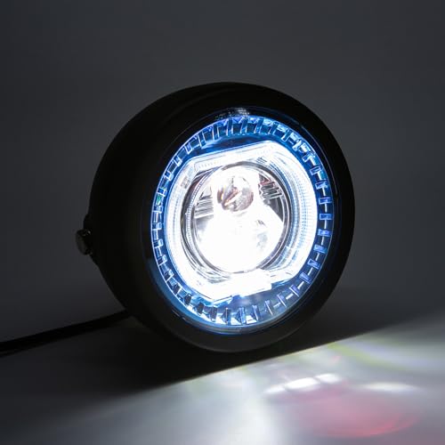 Motorcycle Headlight 5.75 inch Round LED with Mounting Brackets Assembly, Front Headlamp with DRL High/Low Beam for Cafe Racer E-bike Bobber Chopper (style C) - style: style C
