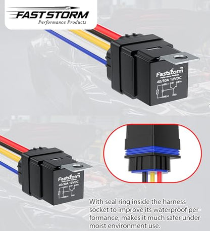 5 Pack 40/30 AMP 5-PIN 12V DC Waterproof Relay Kit with Heavy-Duty Pigtail 12&16 AWG Tinned Copper Wires, 5 PIN SPDT Automotive Relay - color: 5 Pack 5-PIN Relays