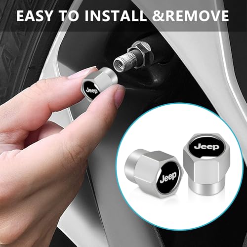 Tire Valve Stem Caps Cover for Jeep Wrangler Compass Cherokee Renegade Patriot Grand Commander Metal Wheel Air caps Auto Valve Stem Caps Accessories 4 Pack Silver - color: Silver-08