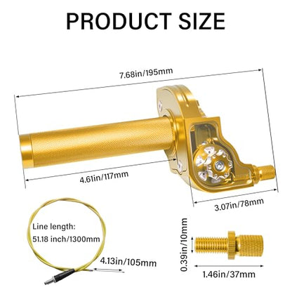 Universal CNC Quick Twist Throttle Kit with Cable for 7/8" Bars - Fits CRF50 70 110 125 230 250, KLX, XR, Pit & Dirt Bike, ATV, Mini Bike (CT200U) (Style - A, Gold) - color: Gold, style: Style - A
