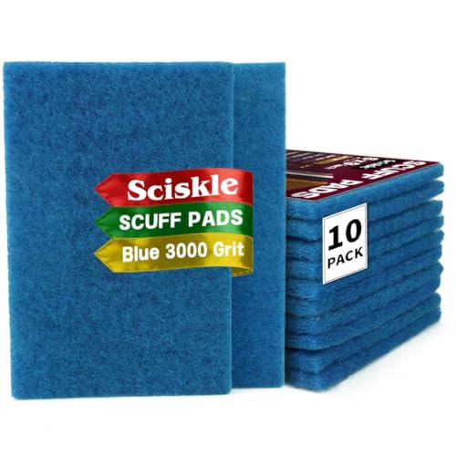 6" x 9" Blue Ultra-Fine Polishing Scuff Pads, 10 Pack – Non-Woven Hand Pads for Final Polish Prep, Haze Removal, Scouring & Mirror Finishes – Reusable Aluminum Oxide Abrasive Pads - color: Blue