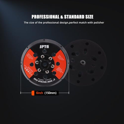 SPTA 2Pcs 6 Inch Universal Dual Action Backing Plate, Backing Plate for DA Polisher,Hook & Loop, 5/16"-24 Thread,Fits DA Polishers Up to 12,000 OPM,Sand,Buff,Polish & Finish, Auto Detailing -BP604 - size: 6 Inch (150mm)