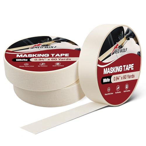 RED WOLF 0.94" x 60 Yards Masking Tape 3 Pack, General Purpose for Painting Arts Crafts Label Car Painting, Sharp Paint Line No Residue Painters Tape White Beige Crepe Paper Tape Heat Resistance - size: 0.94" x 60 Yards