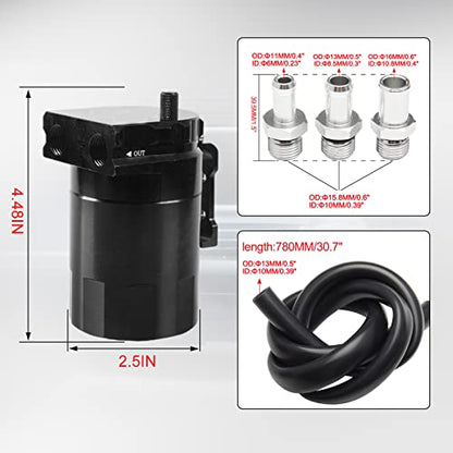 Thick Shell Baffled Oil Catch Can Coolant Fuel Catch Can Reservoir Kit - Black - color: Black