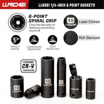 1/4" Drive Socket Set Nut Driver Set with Ratchet, 44Pcs Wrench Tool Set - size: 44PCS Metric
