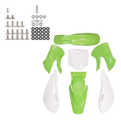 7pcs ABS Plastic Fender Fairing Body Work Kit Mudguard Set + Hardware Bolt Kit For KLX110 KLX 110 KX65 KX 65 DRZ110 RM65 Motorcycle Pit Dirt Bikes 110cc 125cc 140cc 150cc 160cc (Green) - color: Green