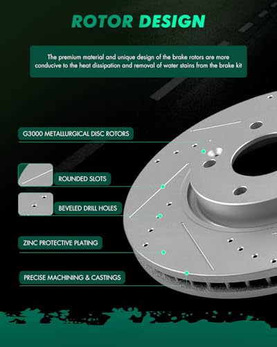 SCITOO - Brake Kits Front Brake Rotors Ceramic Brakes Pads: 31427;D1444 - size: Front 31427-Slotted + D1444 [2+4PCS]