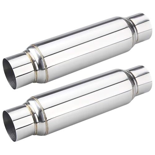 LCGP 3" Universal Resonator, Straight Through Performance Muffler, 16" Overall Length 2pcs - color: Silver, size: 3" Inlet 16" Long-2 Pack