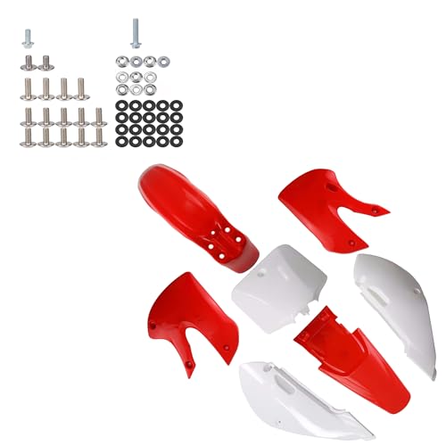 7pcs ABS Plastic Fender Fairing Body Work Kit Mudguard Set + Hardware Bolt Kit For KLX110 KLX 110 KX65 KX 65 DRZ110 RM65 Motorcycle Pit Dirt Bikes 110cc 125cc 140cc 150cc 160cc (Red) - color: Red