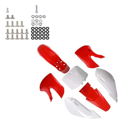 7pcs ABS Plastic Fender Fairing Body Work Kit Mudguard Set + Hardware Bolt Kit For KLX110 KLX 110 KX65 KX 65 DRZ110 RM65 Motorcycle Pit Dirt Bikes 110cc 125cc 140cc 150cc 160cc (Red) - color: Red