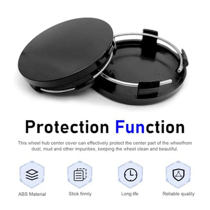 4 PCS Car Wheel Center Hub Cover, ABS Snap-in Wheel Center Protective Cover, 60 MM Outer 56 MM Inner Diameter Rim Hub Caps, Universal for Most Cars (Black) - color: Black