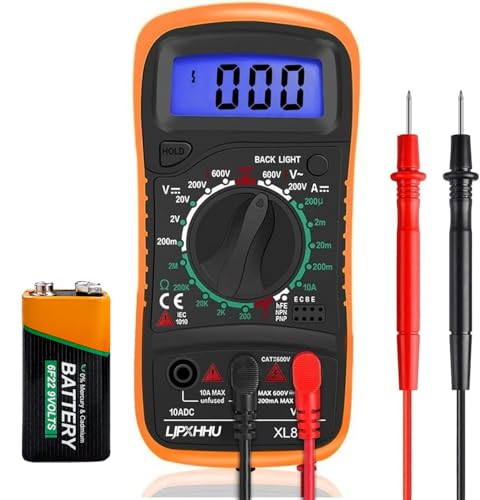 Digital Multimeter Voltmeter Battery Voltage Multi Tester Continuity Ohm Volt Amp DC AC Current Resistance Diodes 2000 Counts Electrical Test Meter with Leads Backlight LCD Display - color: Orange＆Black