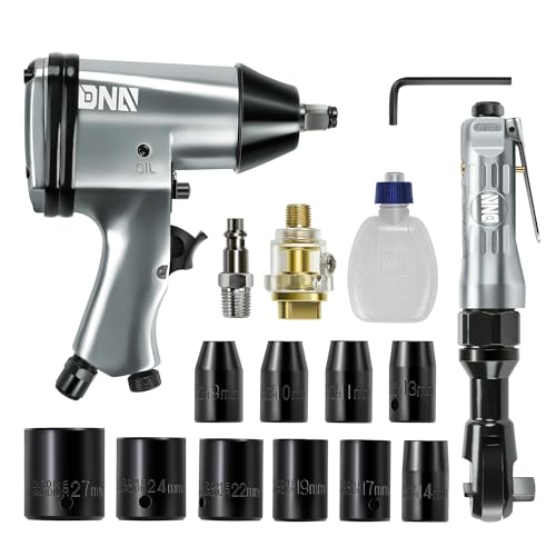 DNA MOTORING 17 Pcs Air Tool Kit 1/2-Inch Pneumatic Air Impact & Ratchet Wrench Kit Torque Wrench for Repairs, w/Case, Sliver/Black, TOOLS-00530 - style: 17Pc Combination set