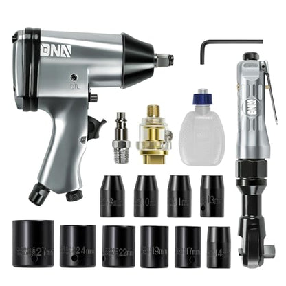 DNA MOTORING 17 Pcs Air Tool Kit 1/2-Inch Pneumatic Air Impact & Ratchet Wrench Kit Torque Wrench for Repairs, w/Case, Sliver/Black, TOOLS-00530 - style: 17Pc Combination set