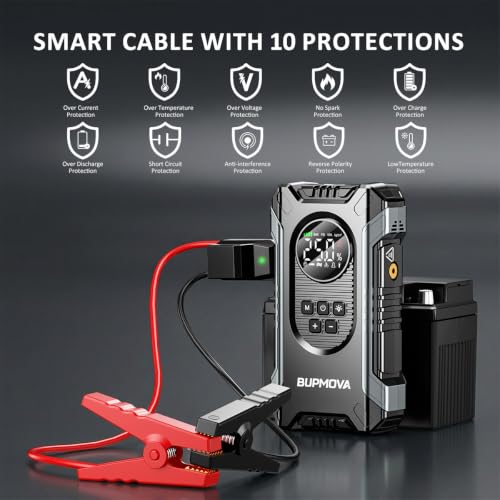 8000A Portable Car Battery Jump Starter with Air Compressor 150PSI - color: Black