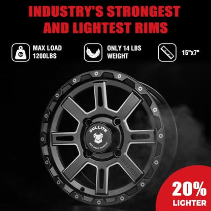 Bullite BT-02 Lancer UTV Wheels Gunmetal Gray Rims 15x7, 4x137/ 5+2 Offset, Can-Am Maverick X3 Commander Renegade Outlander Defender - size: 15x7, 5+2 Offset, 4x137 Bolt