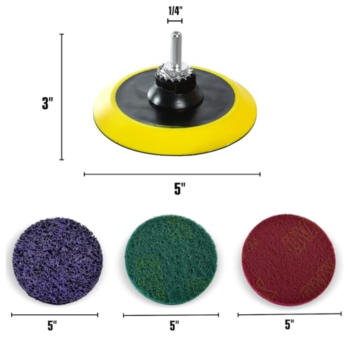LINE10 Tools 5-Inch Metal Stripping Surface Condition Kit for Angle Grinder w Drill Adapter, Quick Strip Discs, Paint Remover for Metal, Rust Cleaner Scour Scrub Pads Red Green Non-Woven Scotch Discs