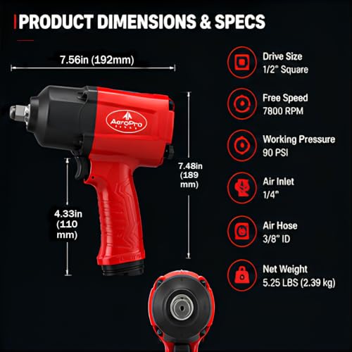 AEROPRO TOOLS 1/2-Inch Aluminum Air Impact Wrench(A398) - style: 1380 ft-lbs | Aluminum Housing