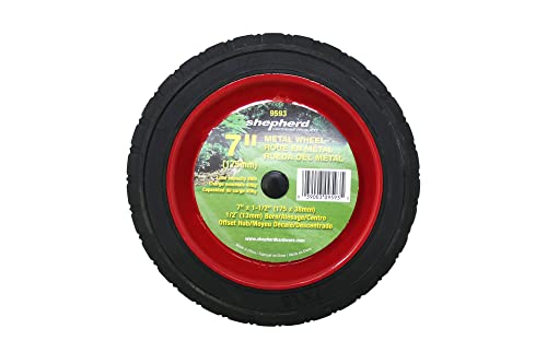 Shepherd Hardware 9593 7-Inch Semi-Pneumatic Rubber Tire, Steel Hub with Grafoil Bearings, Diamond Tread, 1/2-Inch Bore Offset Axle - color: Black, size: 7-Inch, style: 7-Inch, Grafoil Bearings